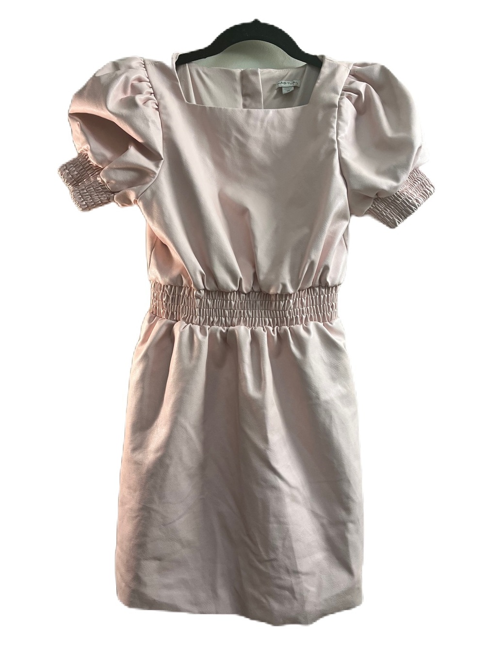 Habitual Light Pink Puff Sleeve Smocked Waist Faux Leather Dress
